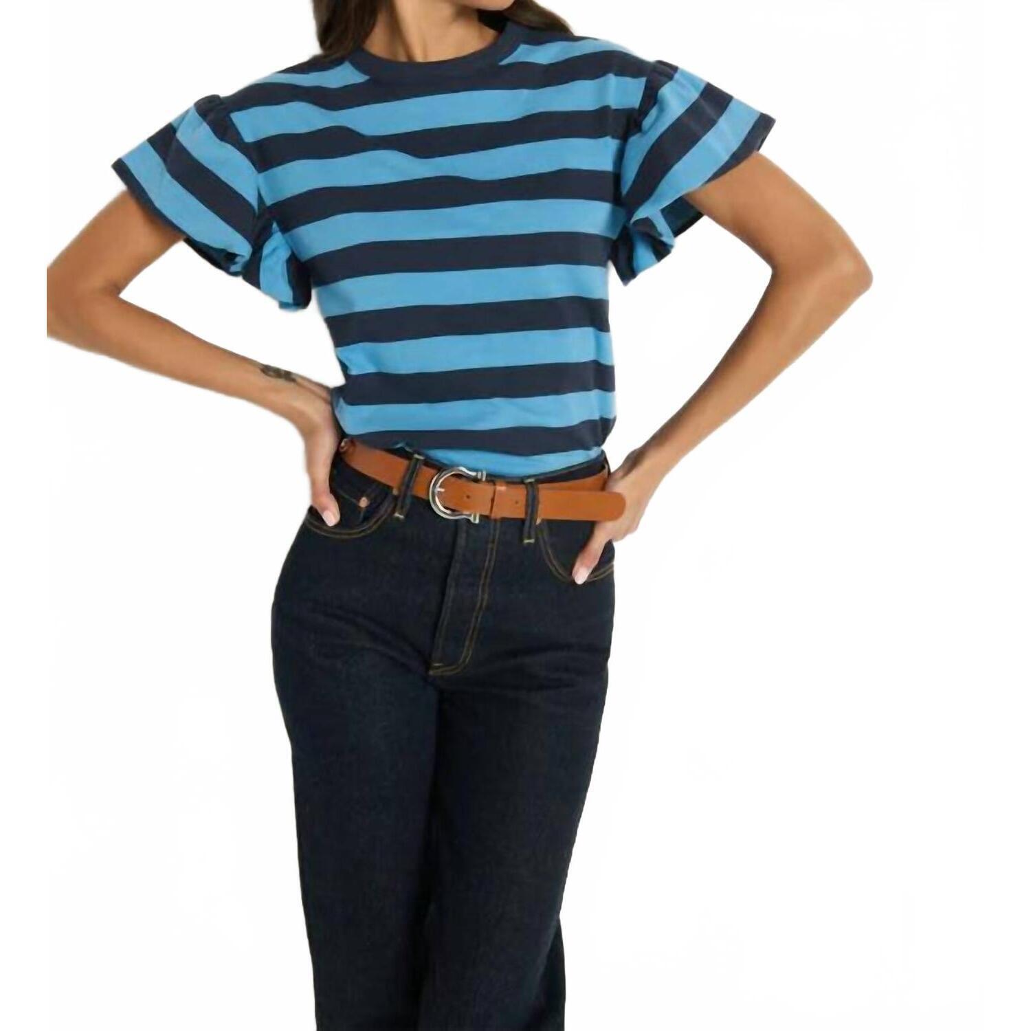 New Nation Ltd Camille Ruffle Tee In Rugby Stripe